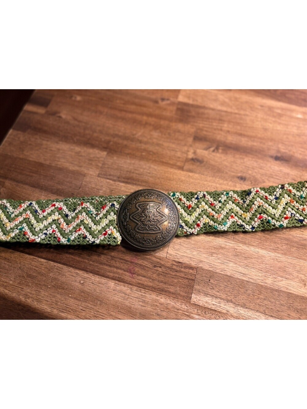 Boho Stretch Fashion Belt Rust Large Ornate Buckle S/M Artsy